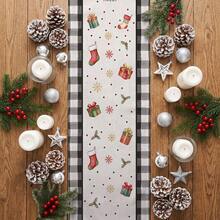1pc Christmas Stocking Gift Box Snowflake Holly Leaf Plaid Print Table Runner, Suitable For Holiday, Party, Birthday, Dinner, Restaurant Table Decor, Christmas Autumn Winter Home Decoration - Multicolor - View 4