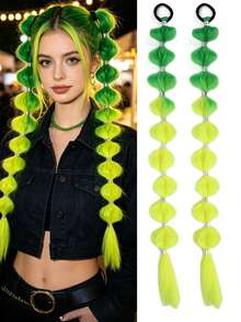 2pcs Of Colorful 24 Inch Synthetic Bubble Ponytail Hair Extensions, Suitable For Daily Carnival Festival And Gathering Wear - Multicolor - View 9