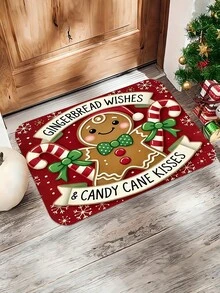 1pc Christmas Candy Man And Candy Cane Pattern Welcome Doormat, Machine Washable, Faux Cashmere Material, Suitable For Bathroom, Living Room, Bedroom, Kitchen, Office, Home Decor, Christmas Holiday Party Decoration - A - View 11