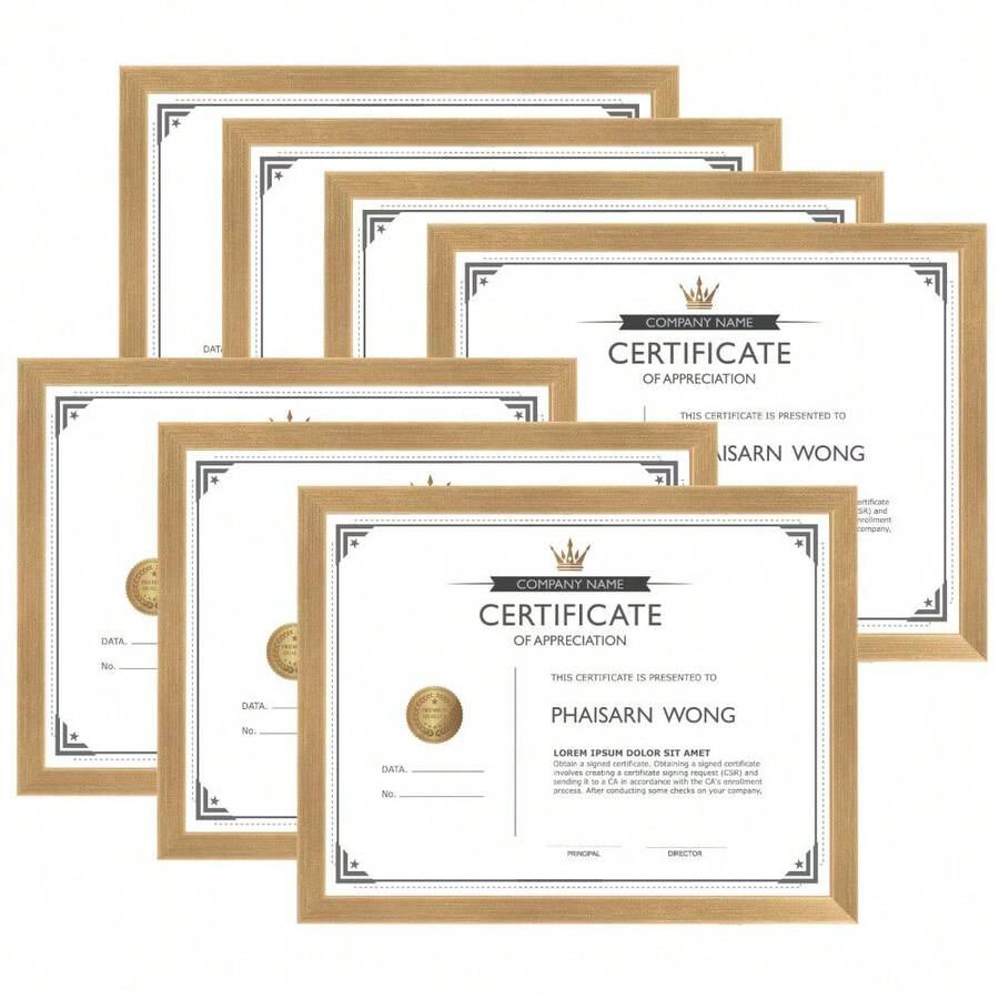 8.5x11 Black Picture Frame Set – 7-Pack Stylish Slim Profile Frames For Certificates, Diplomas & Awards | Versatile Wall Or Desk Display | Matte Finish, Lightweight & Easy To Load | Ideal For Graduation, Office, Home & Academic Keepsakes - Gold - View 1