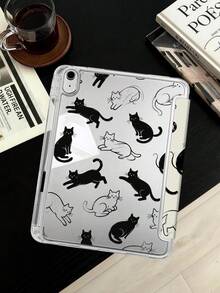 1件裝黑貓平板保護殼，適用於 iPad Mini6/7/Air/Air2/9.7/10.2/10.5/10.9 (Air4-Air8)/Pro 11/10th Gen/A16/Pro 11 2024，雙面彩繪圖案，透明壓克力背殼，絲綢質感 8 折疊支架，自動休眠/喚醒，內置筆槽，不含筆，部分機型附相機框 - 彩色 - 查看 4