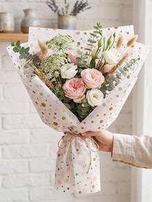 8/18/36/55 Sheets White And Pink Gold Mixed Polka Dot Pattern Tissue Paper, Suitable For DIY Crafts, Party Gifts, Bouquet Wrapping, Clothing Packaging And Birthday Gift Decoration - White Background With Pink and Gold Polka Dots - View 2