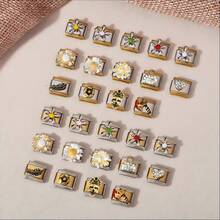 1pc Gold & Silver Tone Italian Modular Bracelet Chain, Ocean & Nature Theme 3D Enamel Pendant, Pearl & Crystal Inlaid DIY Jewelry Accessory - Side Gold Module - View 4