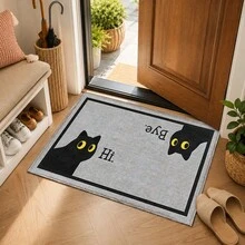 1pc, Fun Black Cat Pattern Printed Faux Cashmere Kitchen Mat, Absorbent Kitchen Floor Mat, Kitchen Rug, Long Runner Mat, Sink Front Mat, Suitable For Kitchen, Bathroom, Entryway, Hallway, Laundry Room And Home Decor - Multicolor - View 5