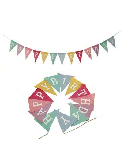 3.5m HAPPY BIRTHDAY Triangle Multicolor Bunting Banner, Faux Linen Material Vintage Patchwork Pennant, Suitable For Birthday Party, Indoor Atmosphere Decoration, Yard Decoration, Outdoor Party, Camping Atmosphere Decoration