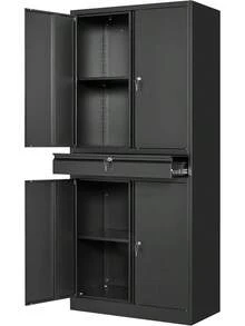 Tall Metal Garage Storage Cabinet With Lockable, 1 Drawer & Adjustable Shelves, 71 Inch Heavy‑Duty Storage Cabinet Garage Warehouse, Black - GrayBlack - View 1
