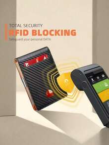 HOVI'S 1pc | Carbon Fiber Ultra-Thin Wallet | Business Casual Style | 1cm Slim Body + RFID Anti-Theft + 11 Card Slots | Wallet + Transparent ID Window | Commuter Travel Essential - Orange - View 2