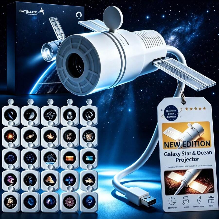 USB Starry Sky Projector, Includes 25 High-Definition Glass Projection Slides, Suitable For Bedroom, High-Definition Projection, Adjustable Brightness, USB Powered, Flexible Gooseneck Design, Bedroom Ceiling Decoration - White - View 1