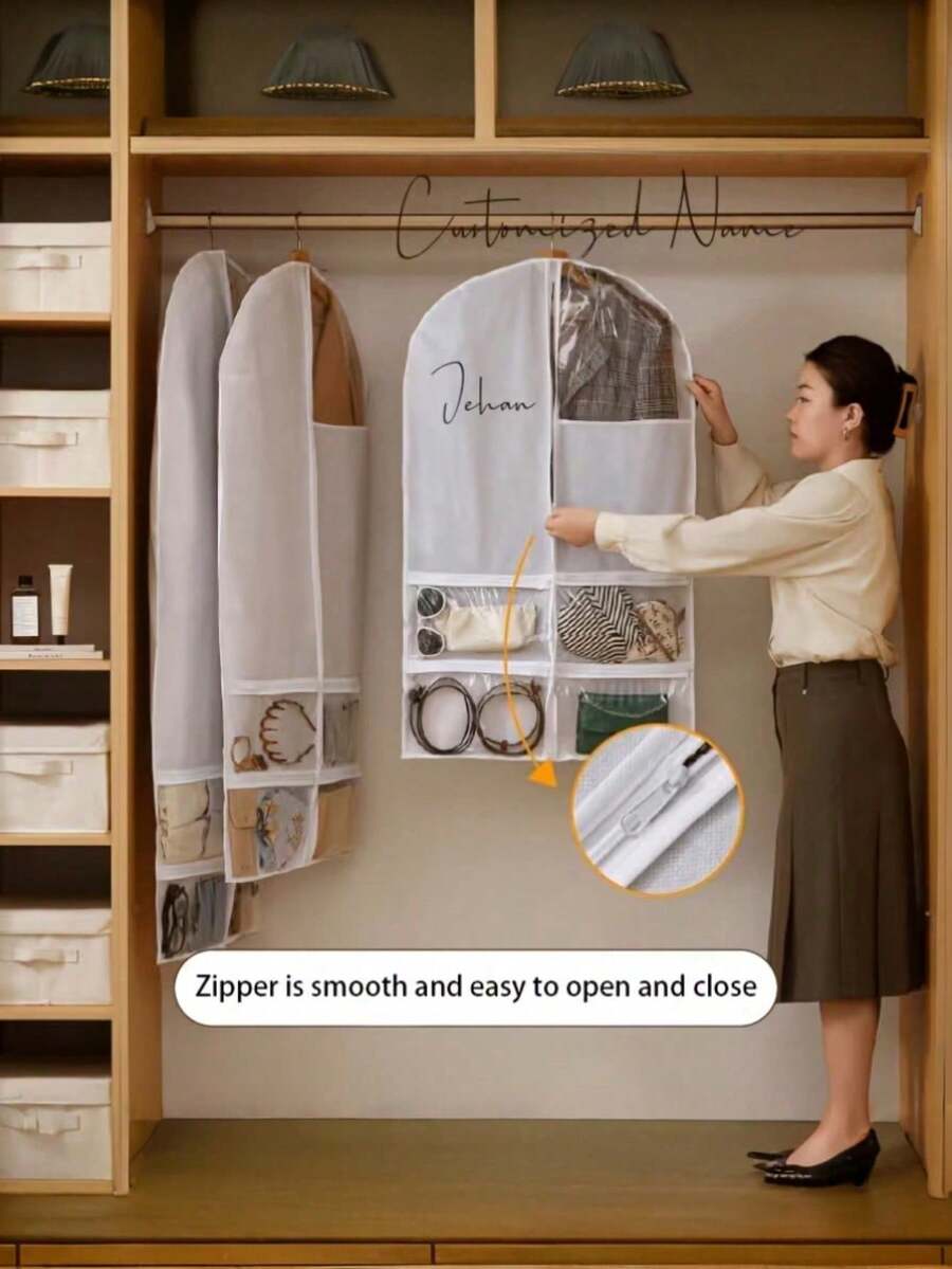 Customizable Multi-Functional Multi-Pocket Garment Dust Cover & Storage Bag, Suitable For Clothes, Suits And Shoes, Personalized Name Customization, Perfect For Home Use, Also Great As Holiday, Birthday Or Christmas Gift - Multicolor - View 1
