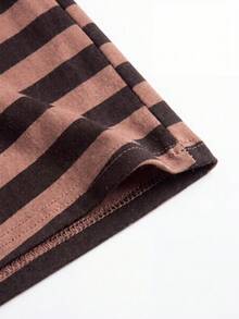 VIBEWAVE Brown & Black Striped Faux Two Pieces Skort, Low Waist Flared Long Casual Pants For Women, American Vintage Hot Girl Style, Spring/Autumn Streetwear Bottoms - Multicolor - View 9