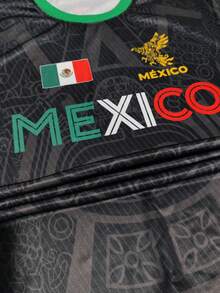Mexico Style Customized Men's Soccer Jersey & Customizable Name & Number & Round Neck Lightweight Soccer Sports Top & Suitable For Soccer Matches, Training, Daily Wear, Gifts - Black - View 7