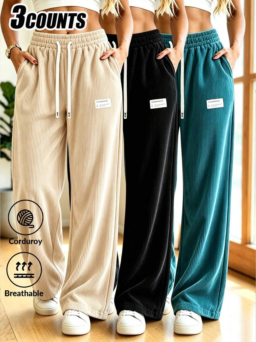 3pcs Women's Pants Corduroy Casual Sweatpants Sports Fall - Multicolor - View 1