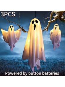 Halloween LED Hanging Ghost Light, Battery Powered Decorative Ghost Lamp, Create Holiday Atmosphere, Non-Waterproof Ceiling/Desktop Lighting, Toggle Switch - Multicolor - View 2