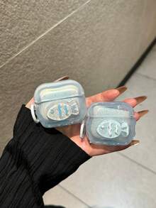 可愛 3D 魚造型保護殼，適用於 Apple 4/Pro 3/1/2/2代/3代/4代無線藍牙耳機，清新風格女款 - 天藍色 - 查看 5