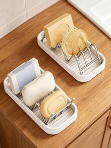 2pcs Wavy Soap Dish Storage Rack, Bathroom Draining Soap Holder, Stainless Steel Kitchen Draining Rack, Sink Side Countertop Sponge And Cleaning Cloth Storage, Quick Draining, Keep Countertop Dry - Multicolor - View 8