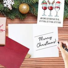 1pc Funny "Let It Flow" Christmas Card With Envelope, Festive Christmas Greeting Card, Holiday Wishes Card For Christmas & New Year Celebration, Xmas Gift For Wine Lovers, Friends & Family - A - View 5