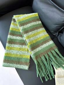 1pc Plaid Warm Decorative Tassel Scarf Suitable For Daily Use - Forest Green - View 6