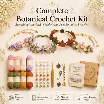 Natural Style Crochet Bracelet Making Kit, 3D Floral & Animal Woven Bracelet Handmade Set, Complete Weaving Material Pack, Suitable For Craft Enthusiasts, Holiday Christmas Gift For Women, Nature-Inspired Decorative Bracelet Gift Set