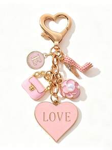 Pink Heart Bag Accessory, Letter Key Pendant, Cute Bag Accessory, Heart-Shaped Oil Droplet Keychain - Perfect Cosmetic Decoration Accessory Or Gift - Multicolor - View 14