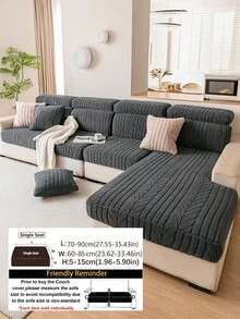 1pc Plaid Embossed High Elastic L-Shaped Sofa Cover, Soft Skin-Friendly Easy To Clean Scratch-Resistant Sofa Pad Protector, Machine Washable All Season Pet-Friendly Sofa Cover, Suitable For 1/2/3 Seater And L-Shaped Corner Sofa - Dark Grey - View 10