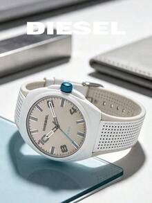 Diesel DZ1884 Men Casual Quartz Wrist Watch, Oversized White Case Light‑Grey Dial With Blue Detail, Breathable Strap Daily‑Use Wristwatch For Men - White - View 2