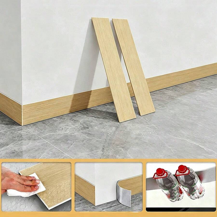 24pcs Faux Wood PVC Wood Grain Baseboard Stickers Self-Adhesive Wall Trim Decor Door Frame Edge Trim Door Casing - 24pcs Decorative Strips - View 1