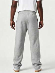 mulinsen Men's Solid Color Drawstring Elastic High Waist Split Wide Leg Floor Length Sweatpants, Heavyweight Fleece Fabric, 3D Multi-Panel Split Design With Contrast Stitching, Japanese Style, Casual Long Pants For Commute, Travel, Daily Wear - Grey - View 7