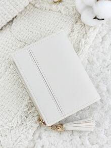 New Women's Short Wallet, Foldable Buckle Portable Cash, Credit Card Tassel Decorative Coin Purse, Suitable For Commuting And Travel - White - View 7