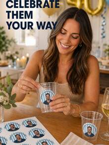 Custom Photo Face Cutout Birthday Stickers, Personalized Name & Age Party Labels, Round Photo Stickers For Cups And Birthday Celebrations, Kids Party Favor Stickers, Suitable For Son, Daughter, Family, Friends And Birthday Guests Custom Photo Labels - Multicolor - View 11