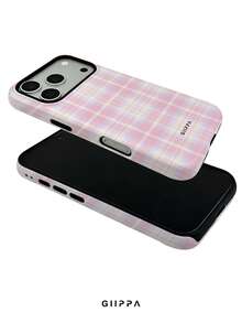 GIIPPA 1pc Pink Plaid Pattern Design Phone 17 Pro Max Phone Case, Compatible With Phone 16 Pro Max, 15 Pro Max, 14 Pro Max, Korean-Style High-End Fashion Fun Phone Case, Compatible With 11/12/13/14/15/16 Pro Max Plus, Elegant Design Suitable For Men And Women, Perfect Gift For Girlfriend On Christmas, Valentine's Day, Easter, Wedding Season And Birthday! - Pink - View 4