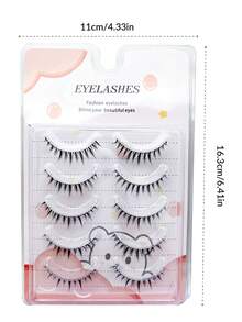 5 Pairs Manga Spiky False Eyelashes Black Synthetic Fiber Clear Band Natural Volume Strip Lashes For Daily Party Eye Makeup - View 4