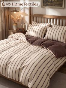 2/3 Piece White Striped Pattern Duvet Cover Set, Bedding, Comfortable & Breathable, Lightweight & Anti-Pilling, Machine Washable, Room Decor, Bedroom Decor, Dorm Bedding, All Season, Suitable For Twin/Full/Queen/King/California King Bed, Autumn Home Decor - Multicolor - View 2