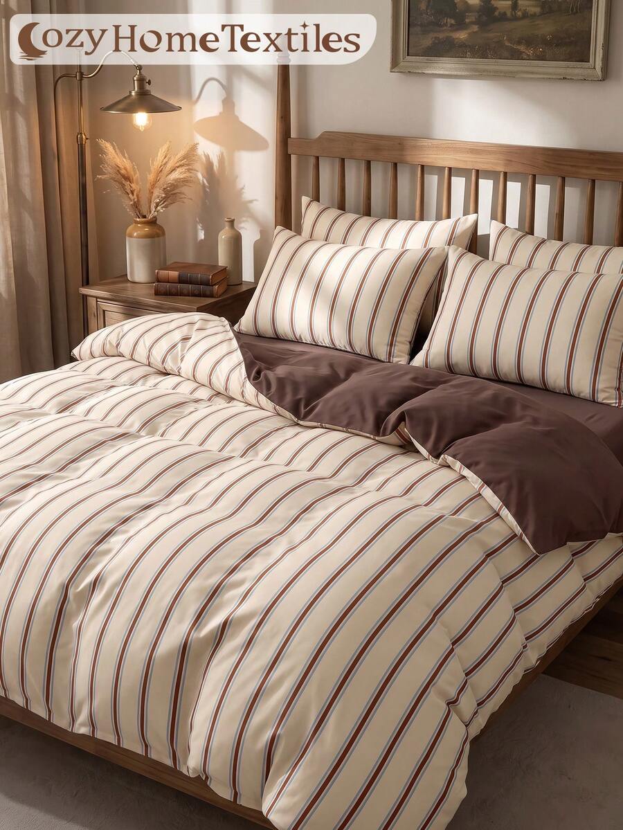 2/3 Piece White Striped Pattern Duvet Cover Set, Bedding, Comfortable & Breathable, Lightweight & Anti-Pilling, Machine Washable, Room Decor, Bedroom Decor, Dorm Bedding, All Season, Suitable For Twin/Full/Queen/King/California King Bed, Autumn Home Decor