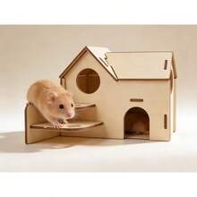 1 Set Double-Layer Slide Hamster & Guinea Pig Castle House, Selected Double-Layer Hamster House, Small Animal Habitat Decoration Cage Accessory, Universal Small Pet House Double-Layer Castle Shaped Cage Toy, Double-Layer Structure Design With Upper And Lower Activity Space, Fun Climbing Interaction, Guinea Pig Castle Shaped Multi-Pet Applicable Scene - A - View 3