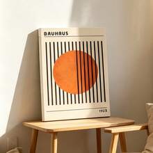 1pc Bauhaus Geometric Pattern Canvas Wall Art Poster, Room Home Decor Aesthetic Decoration, Optional Frame, Abstract Retro Orange Texture Poster, Mid-Century Modern Kitchen Wall Decor - 1PC - View 11