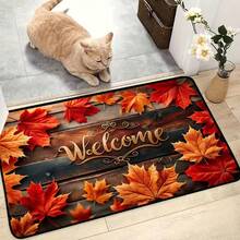 Autumn Maple Leaf Welcome Doormat - 1pc Non-Slip, Polyester Crystal Velvet Low Pile Mat, For Living Room, Bedroom, Bathroom, Kitchen And Laundry Room - Durable, Fade-Resistant Entryway Rug - Red - View 6