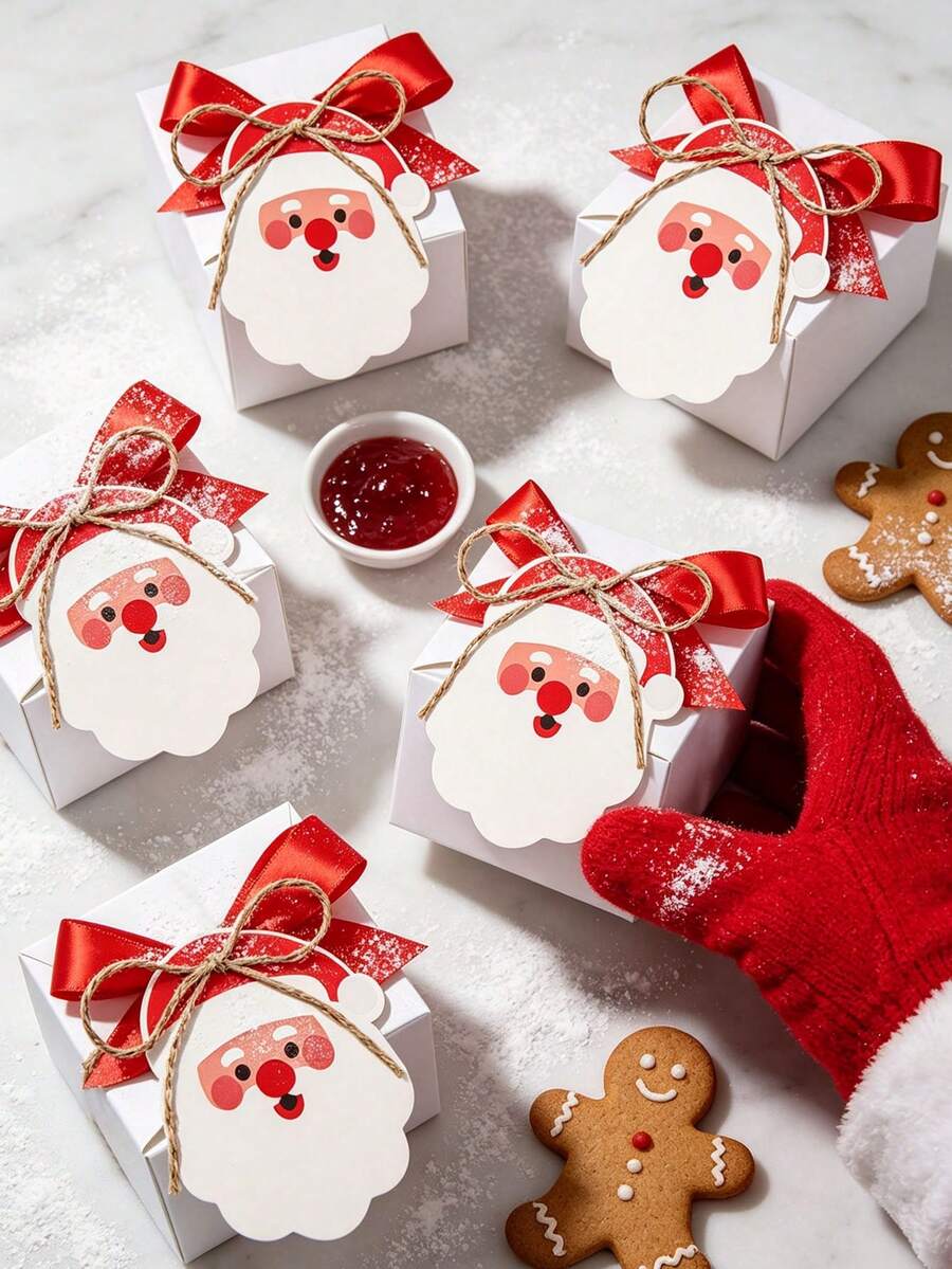 24/4pcs Santa Claus Shaped Gift Boxes, Includes Ribbon, Tag And Jute Rope; Christmas Gift Packaging Box, Party Favor, Christmas Table Decoration, Christmas Event Gift, DIY Decoration Gift Box, Home Decor Ornament, Holiday Gift Packaging - Multicolor - View 1