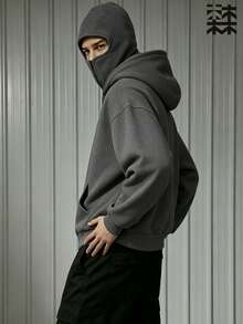 mulinsen Men's One-Piece Hooded Sweatshirt, Casual Long Sleeve Pullover Hoodie - Dark Grey - View 3