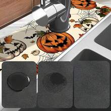 1pc Halloween Faucet Cover, Create Holiday Atmosphere, Bathroom Faucet Splash Guard, Pumpkin Pattern Faucet Mat, Kitchen Countertop Accessory, Kitchen Dining Table Accessory, Halloween Sink Moisture-Proof Absorbent Mat, Absorbent Drainage Mat, Multi-Functional Absorbent Non-Slip Mat - Multicolor - View 9