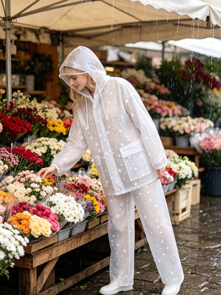 Ethereal Snowflake Polka Dot Transparent Split Raincoat, Lightweight Soft And Breathable, Non-Stuffy, Transparent Texture With Built-In Atmosphere! Suitable For Daily Commute, Short Trips, Grocery Shopping And Walking, Say Goodbye To Heavy And Dull Raincoats, Take Beautiful Photos On Rainy Days, Waterproof And Durable, Unisex!