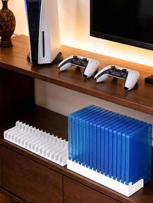 16-Slot Per Rack Video Game Case Storage Organizer, High-Strength ABS Game Disc Rack With Non-Slip Silicone Base, Vertical Desktop Holder For P2/P3/P4/P5, XB Series X|S/One, NS/NS2, Blu-Ray & DVD, Gaming Room Collector Display - View 3