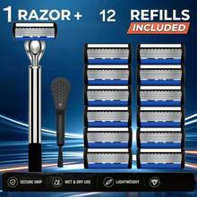 Men's Manual Razor Set, 2 Handles + 30 Replacement Blades, Includes Cleaning Brush, Lightweight Grip, Suitable For Dry And Wet Shaving - Multicolor - View 6