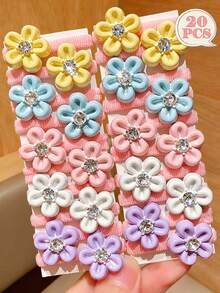 20 buah Ikat Rambut Bunga Macaron Rhinestone, Aksesori Rambut Gaya Manis, Cocok untuk Gaya Rambut Ekor Kuda, Setengah Terikat, dan Sanggul - Warna campuran - View 9