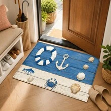 1pc Nautical Pattern Printed Faux Cashmere Kitchen Mat, Absorbent Kitchen Rug, Kitchen Floor Mat, Long Runner Mat, Sink Front Mat, Suitable For Kitchen, Bathroom, Entryway, Hallway, Laundry Room And Home Decor - Multicolor - View 2