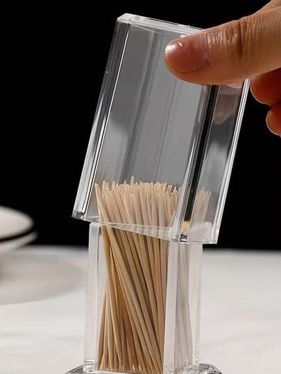 1pc Clear Acrylic Toothpick Holder With Lid - Transparent Storage Box, Countertop Or Desktop Organizer - Easy To Clean And Hygienic Design, Suitable For Kitchen, Restaurant, Office - Compact Toothpick Dispenser, Toothpick Box, Dining Enhancement, Modern Accessory, Transparent, Home Storage Box