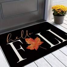 (JIT Product) 1pc Autumn Thanksgiving Maple Leaf Theme Rectangular Welcome Doormat, Non-Slip Washable Polyester Doormat, Flannel Material Non-Slip Soft Comfortable Easy To Clean, Suitable For Doorway, Hallway, Bedroom, Living Room, Entryway, Laundry Room, RV - Black - View 5