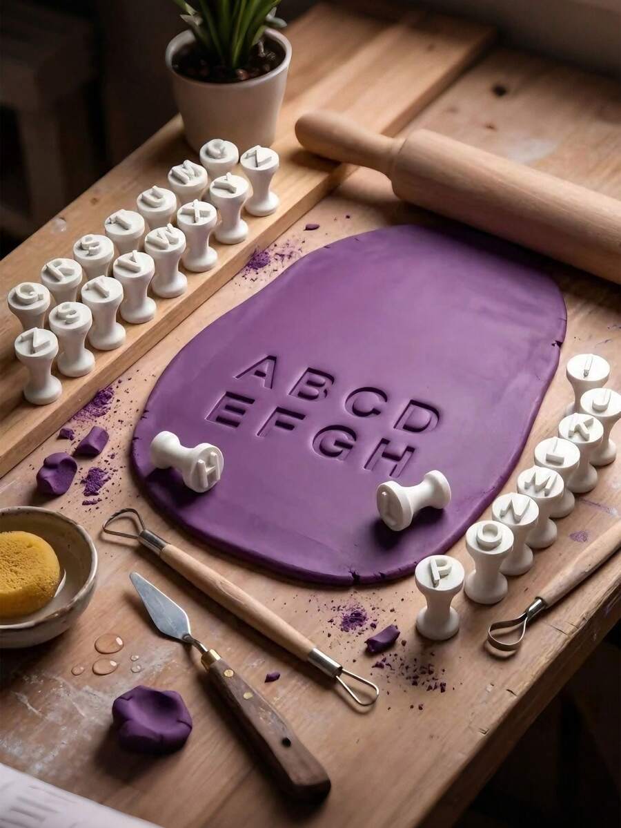 A‑Z Uppercase Alphabet Clay Stamps, Reusable Plastic Letter Embossing Tools, DIY Craft Accessories For Polymer Clay, Pottery, Ceramic, Scrapbooking & Molding Projects - Multicolor - View 1