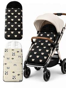1pc Autumn/Winter Essential Versatile Baby Stroller Footmuff, Warm & Windproof Sleeping Bag Compatible With Multiple Stroller Models, Cartoon Panda Print Bear Head Design, Multiple Colors Available, Perfect Gift For Daily Use - Multicolor - View 1