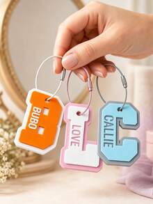 1 Pair Custom Engraved Stylish Keychains, Personalized Couple Keychain, - Multicolor - View 4