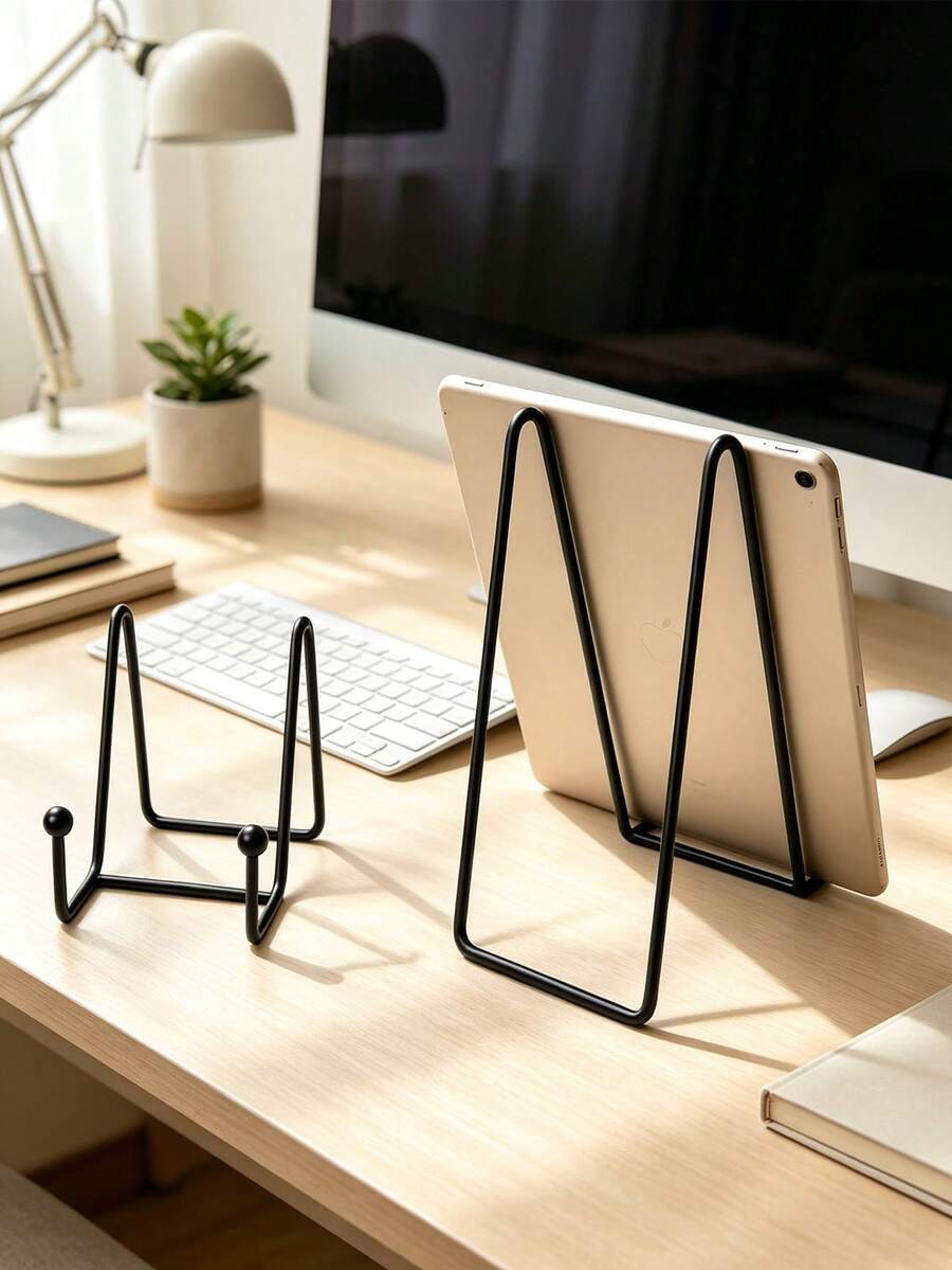 1pc Black Metal Tablet Display Stand, Iron Tabletop Easel Holder, Desktop Display Rack For Tablet PC Photo Frames Decorative Plates Artwork Books Home Office Desk Organization